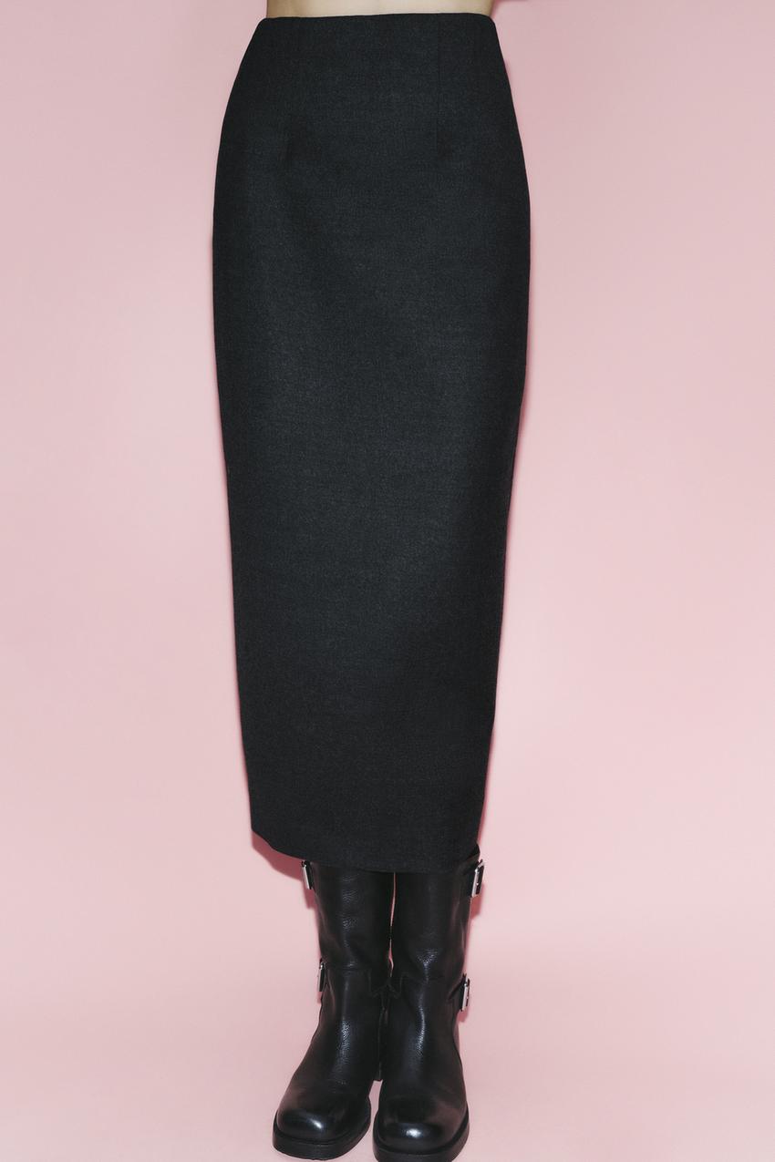 Wool Pencil Skirt - Black