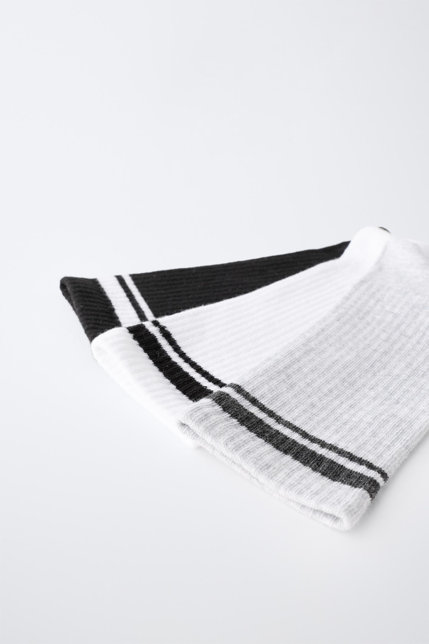Носки Sporty для детей, средней высоты, в полоску, 3 шт. — Zara, цвет: Чёрный / Белый — фото 3