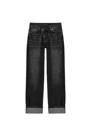 JEANS Z.09 DROIT TAILLE HAUTE CROISÉE LONGUEUR MAXI - Noir de Zara