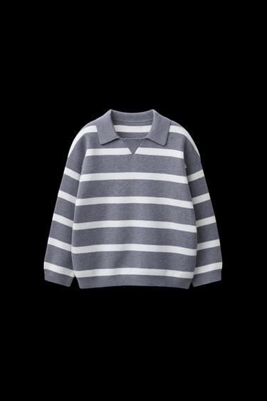 Zara STRIPED KNIT SWEATER - Gray marl - Image 0