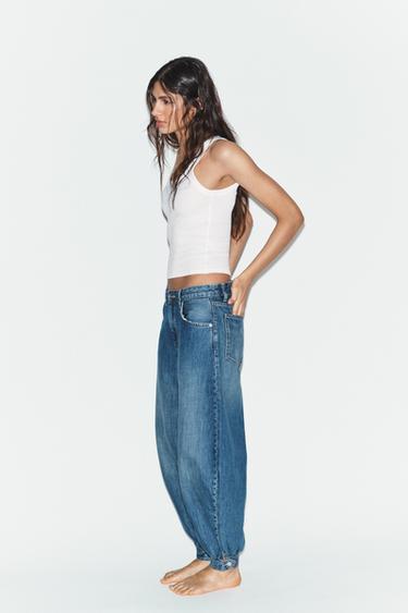 TRF MID-WAIST BALLOON JEANS WITH TAB - Blue by Zara - Image 3