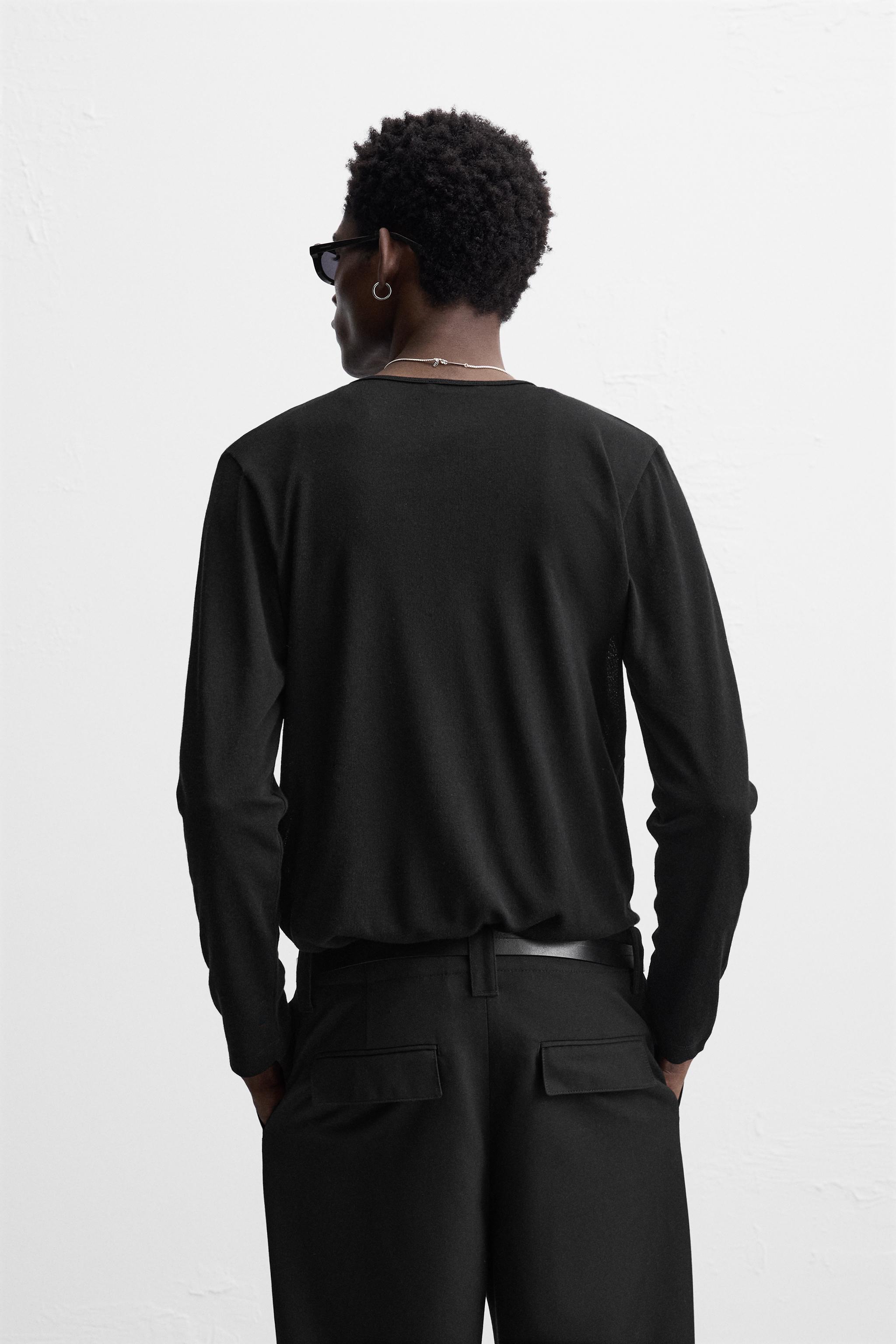 SEMI-SHEER T-SHIRT WITH FRONT OPENING - Black | ZARA United