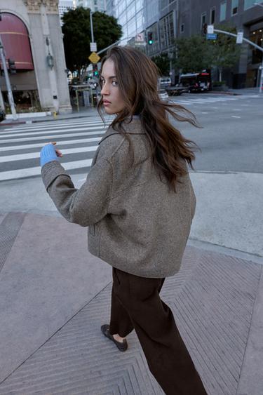 MANTEAU COURT AVEC LAINE - Marron clair de Zara - Image 4