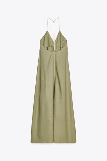 VOLUMINOUS LINEN BLEND MIDI DRESS - Light khaki by Zara - Image 9