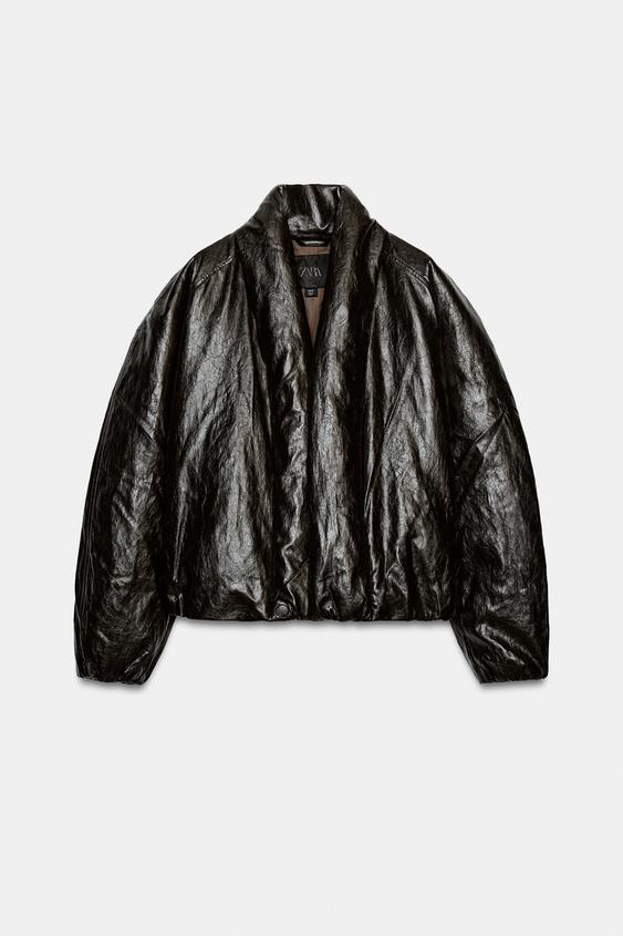 ZW COLLECTION LEATHER EFFECT PUFFER JACKET - Burgundy by Zara - Image 0