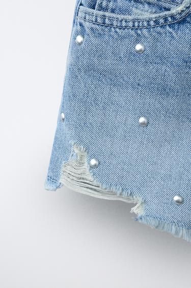 STUDDED DENIM BERMUDA SHORTS - Blue by Zara - Image 4