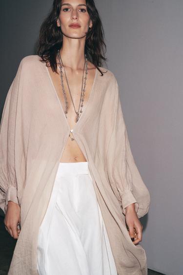 TOP LONG EN RAMIE ZW COLLECTION - rose poudré de Zara - Image 1