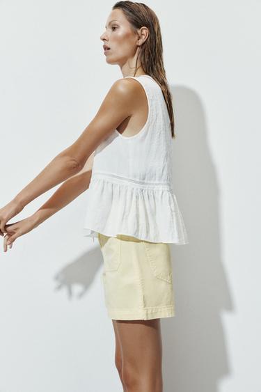 Z1975 HIGH-WAIST SHORTS WITH PATCH POCKETS - Pastel yellow by Zara