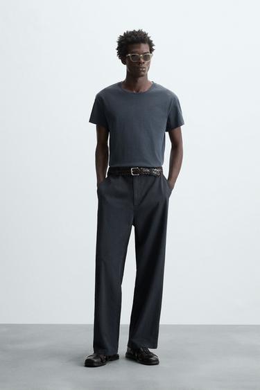 REGULAR FIT TEXTURED TROUSERS - Navy blue by Zara