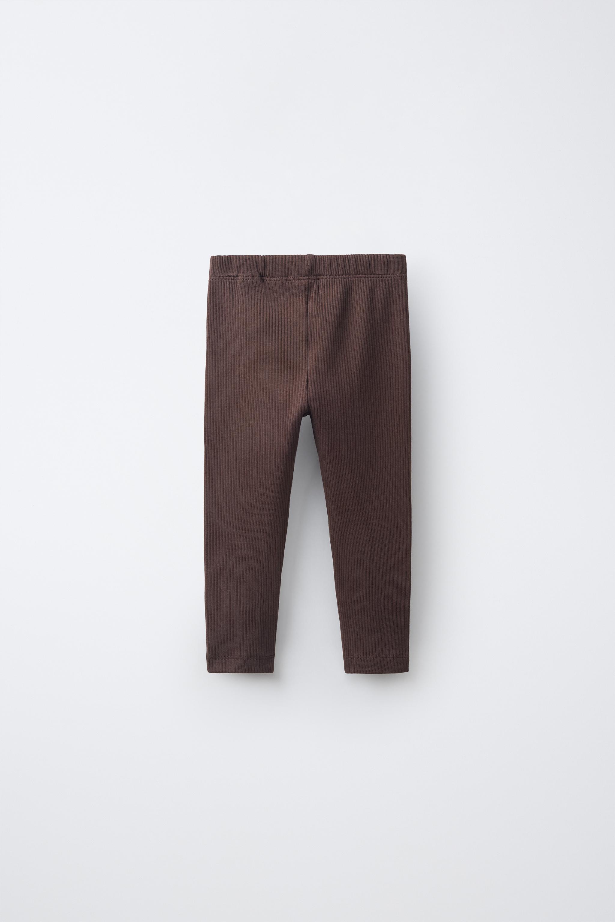 SOLID RIBBED LEGGINGS — Dark brown