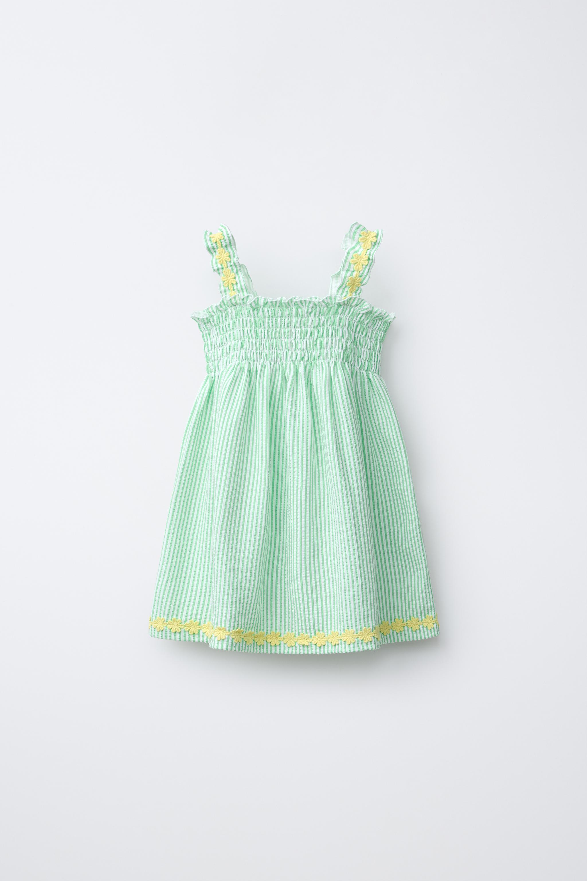 EMBROIDERED FLORAL STRIPED DRESS - Green | ZARA United States