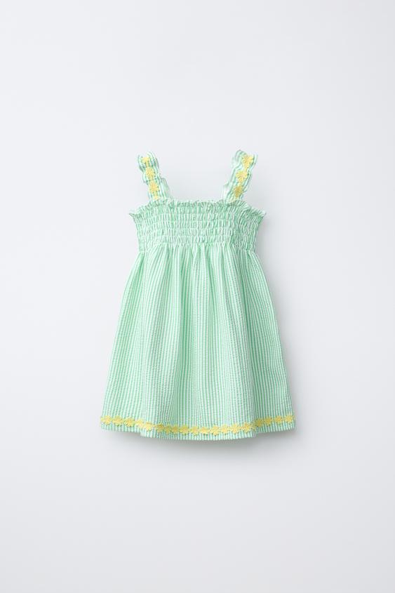 STRIPED DRESS WITH EMBROIDERED FLOWERS - Green by Zara - Image 0