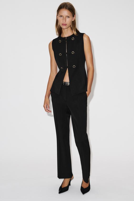 Zara BELTED FLARE PANTS - Black - Image 0