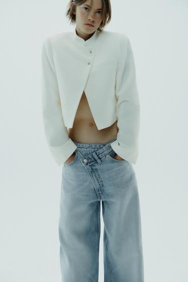 TRF HIGH-WAIST WIDE LEG CROSSOVER JEANS - Light blue by Zara