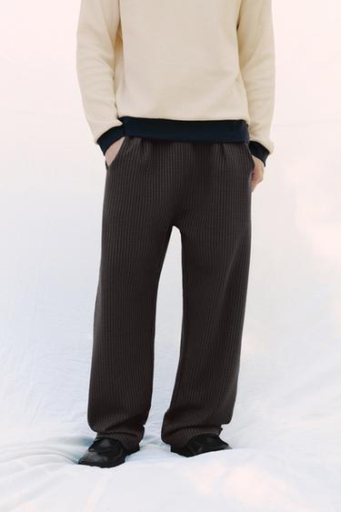 Zara 條紋舒適泡泡紗長褲 - 棕色-藍色