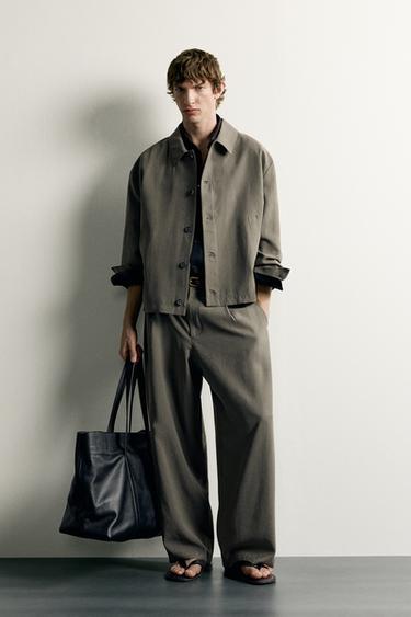 RELAXED FIT PLEATED TROUSERS - ecru/khaki de Zara