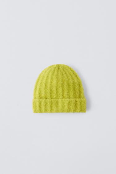 Zara WOOL BLEND KNIT HAT - Yellow