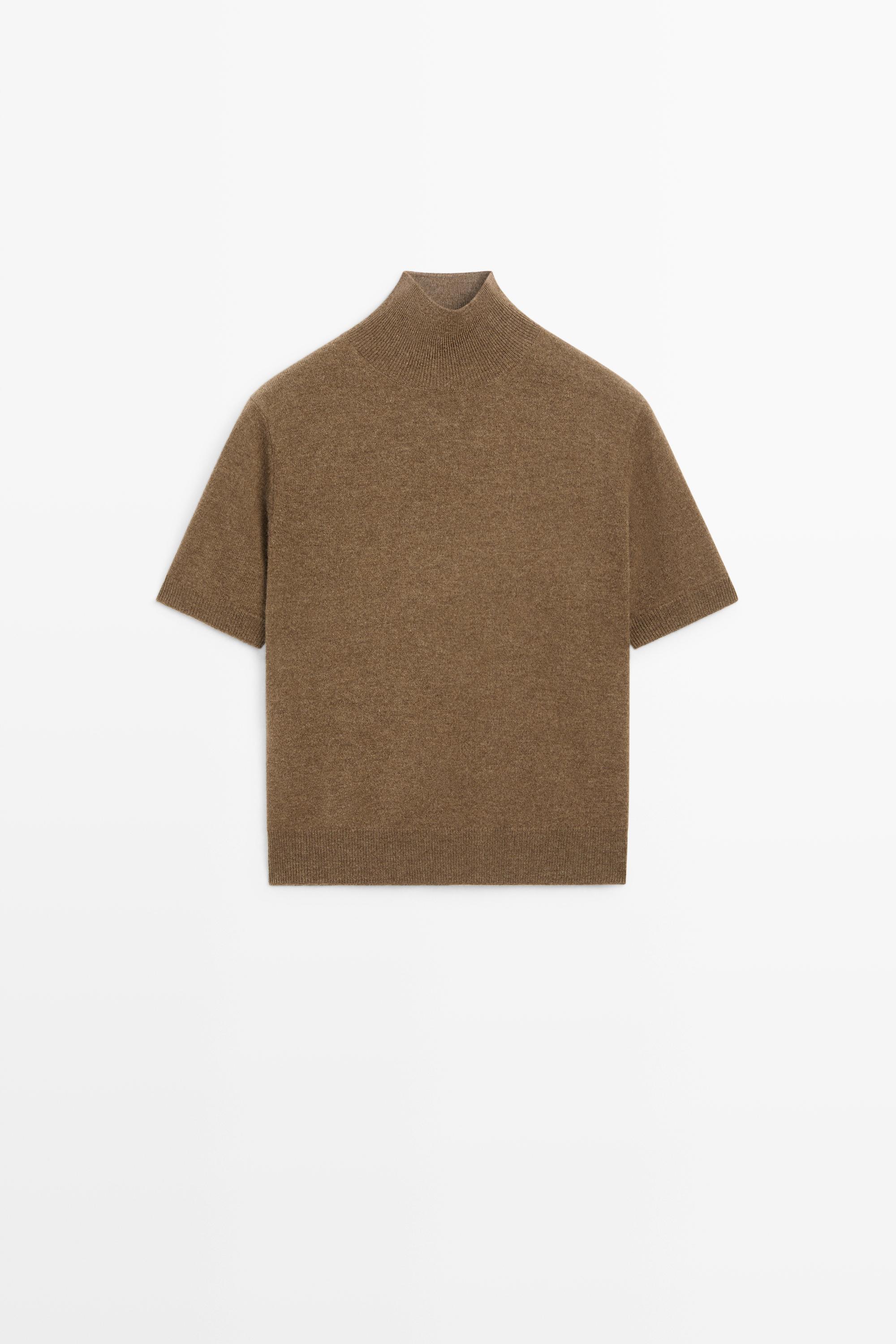 Wool-cashmere blend short sleeve knit sweater