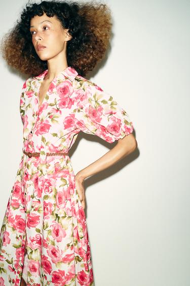 FLORAL PRINT MIDI DRESS WITH BELT - Multicoloured by Zara - Image 5