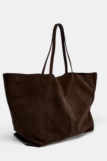BOLSO PIEL SERRAJE MAXI SHOPPER - Chocolate de Zara