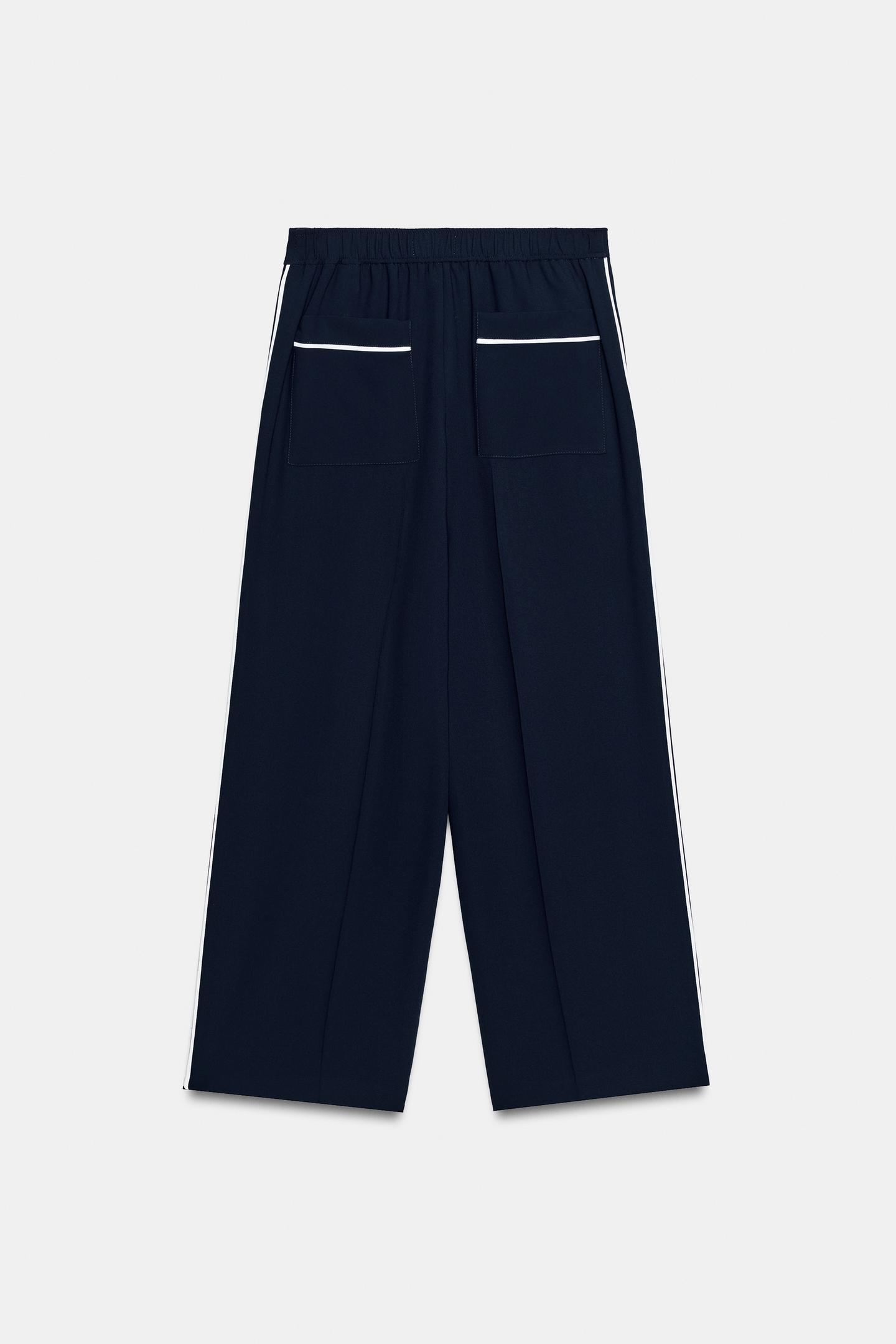 Женские брюки Zara Contrast Piping, цвет: Тёмно-синий — фото 2