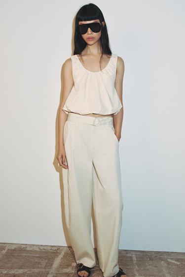 Zara Ekru - KEMERLİ BAGGY PANTOLON