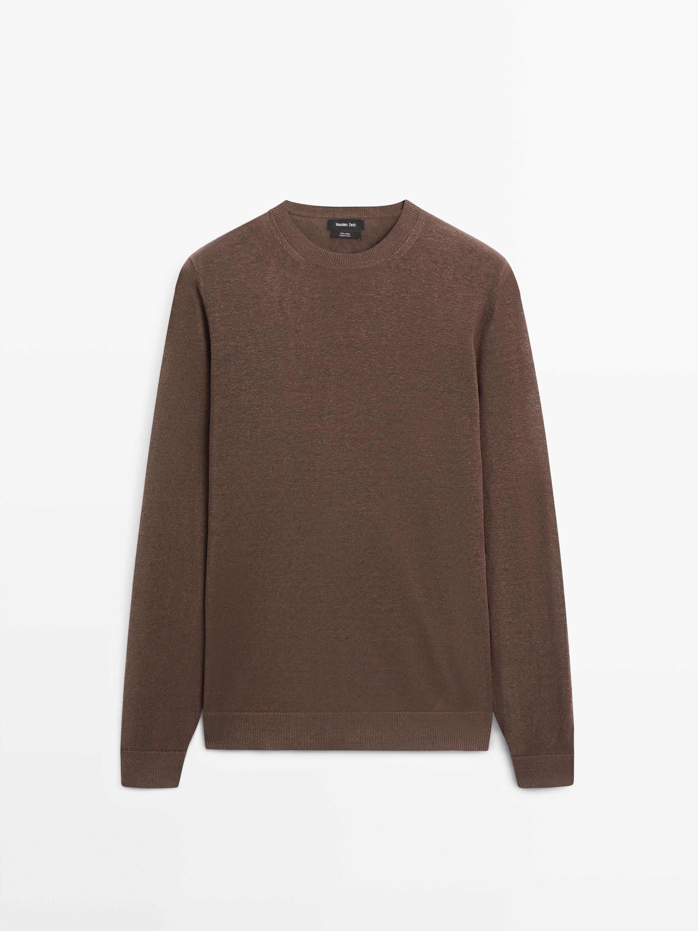 Pull en maille 100 % lin à col rond
