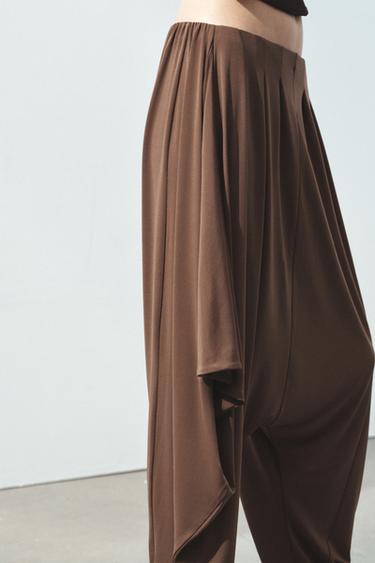 ASYMMETRIC FLOWING BAGGY TROUSERS - Light brown by Zara - Image 4