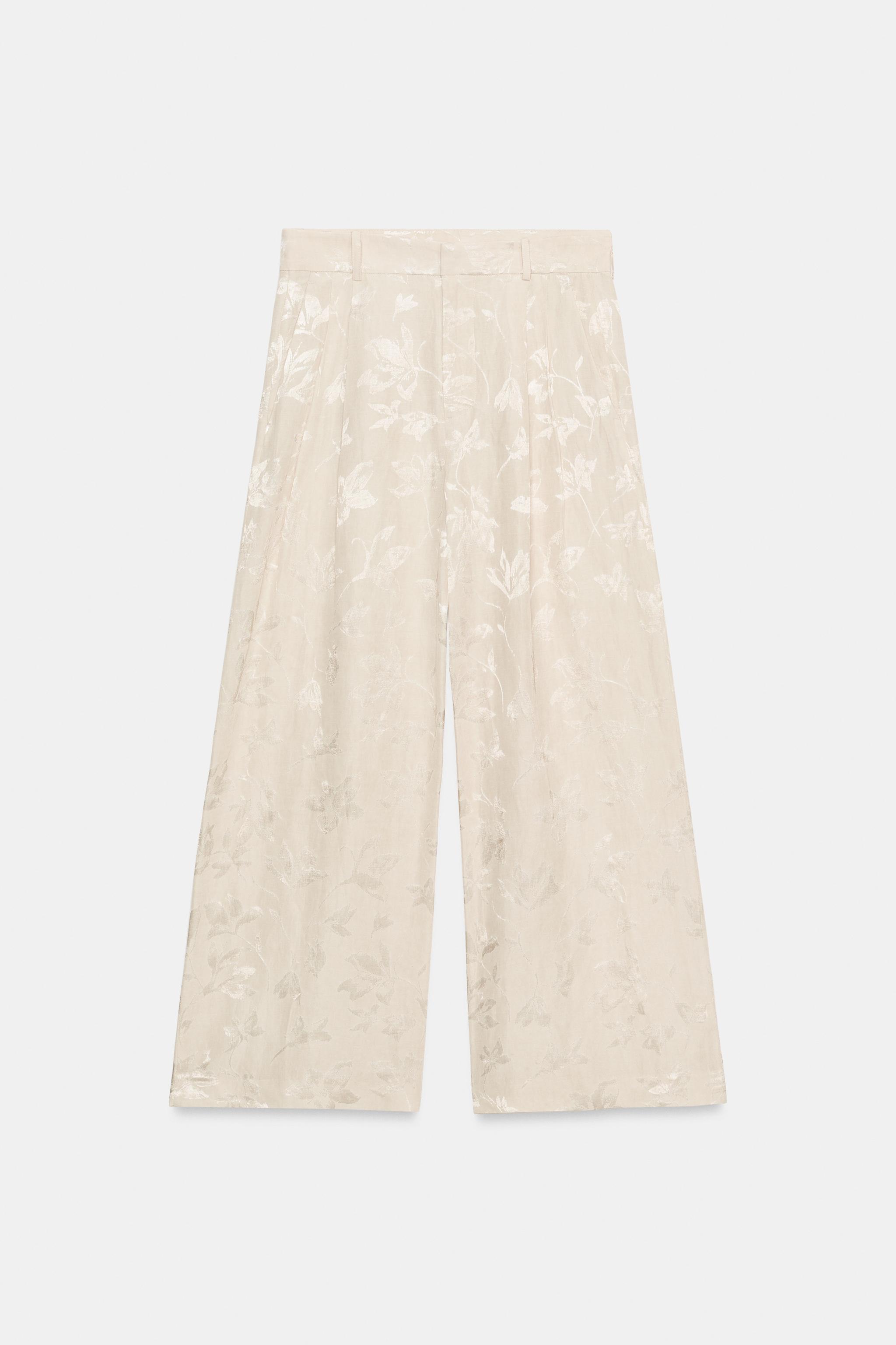 Женские брюки Zara ZW COLLECTION JACQUARD LINEN PANTS — фото 5