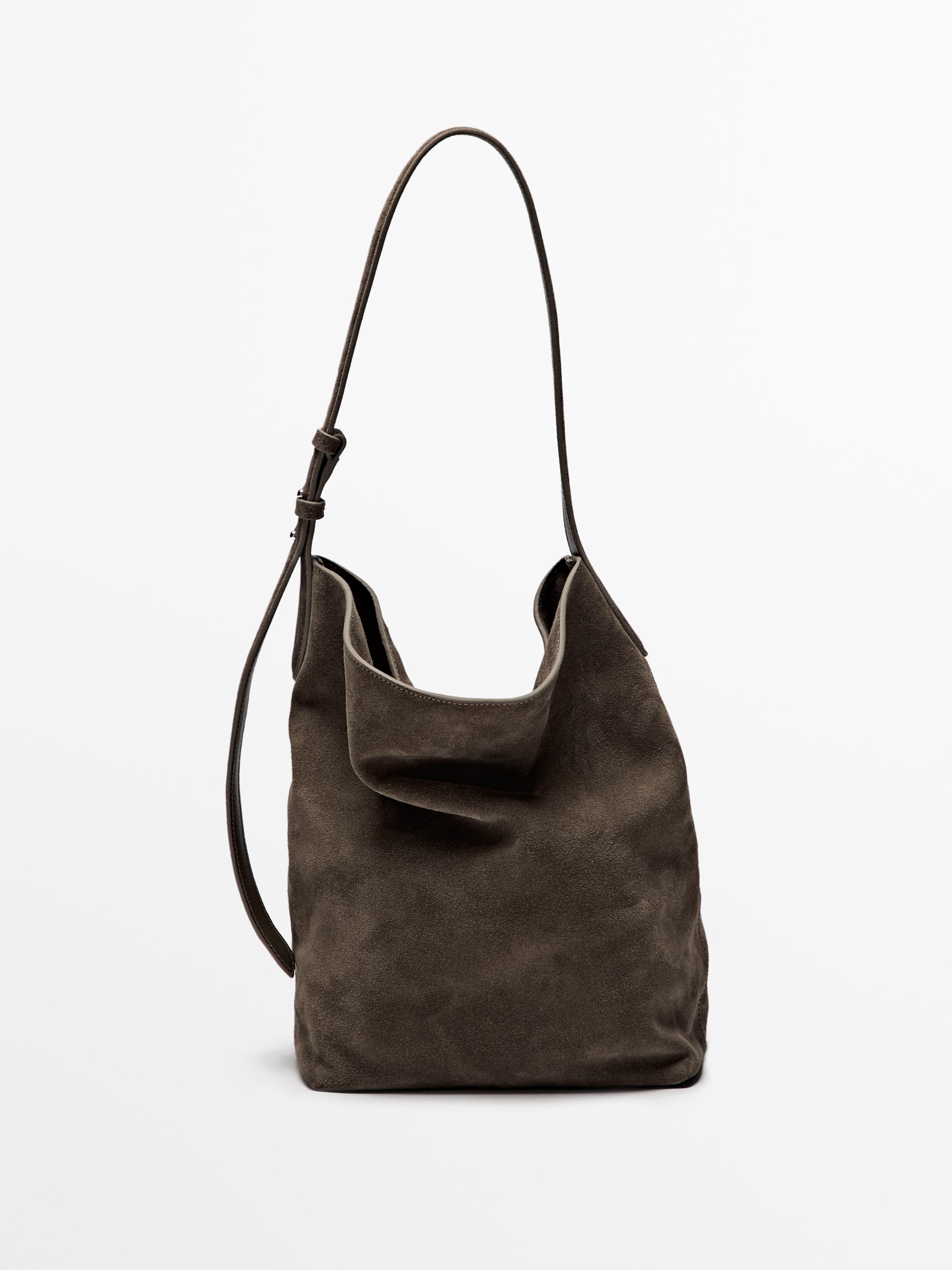 Split suede leather bucket bag