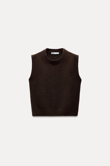 PLAIN KNITTED WAISTCOAT - Dark brown by Zara - Image 0