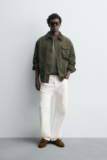 WASHED JACKET WITH COMBINED COLLAR - Dark bottle green by Zara