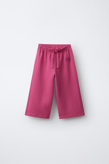 PANTALÓN FELPA WIDE LEG CORAZÓN INTERLOCK - Fucsia oscuro de Zara