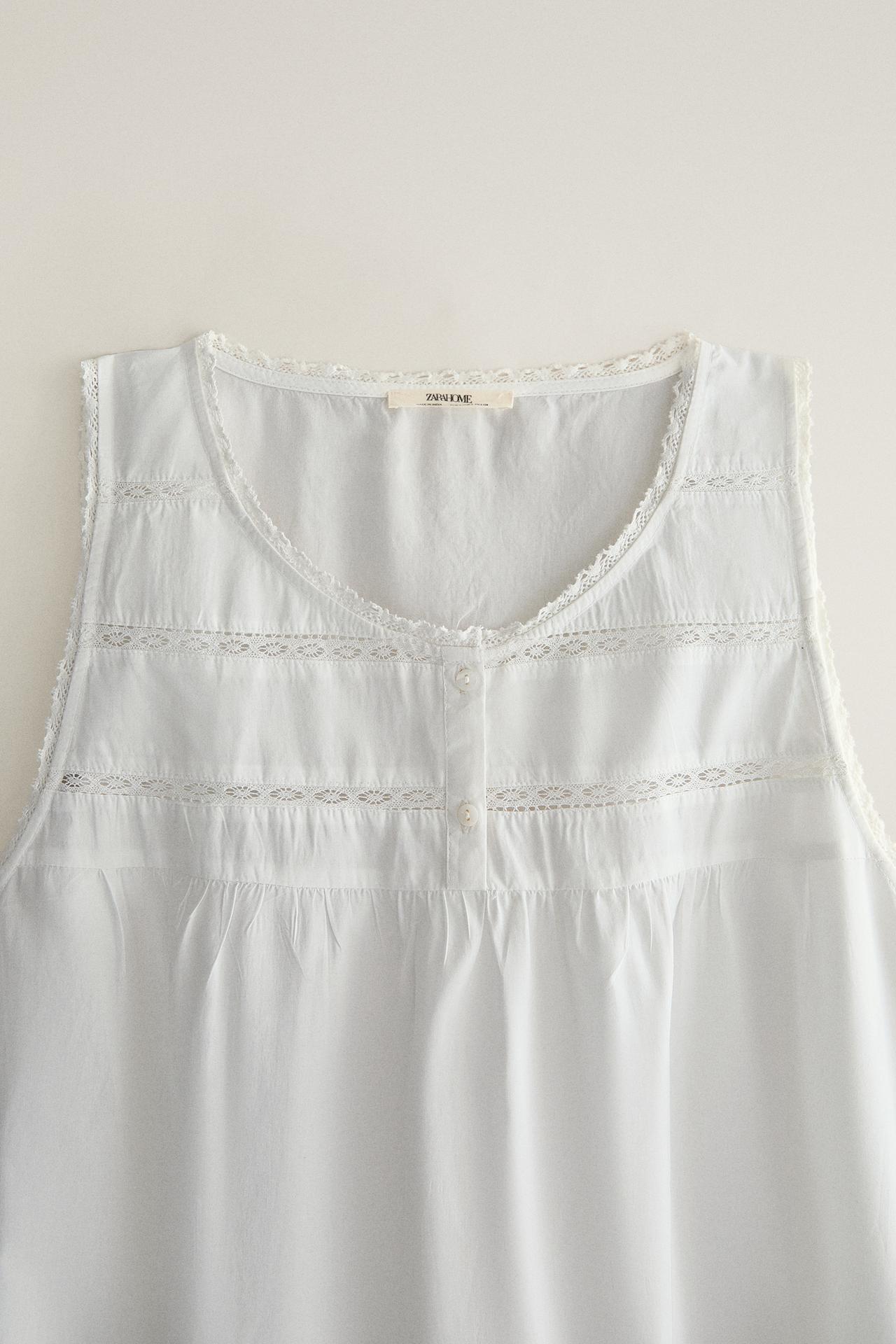 PLAIN POPLIN LACE NIGHTGOWN — White