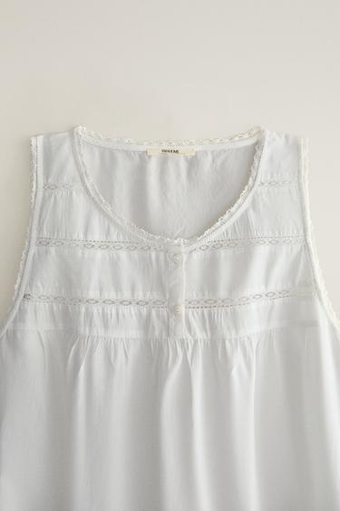 PLAIN POPLIN LACE NIGHTGOWN — White 2