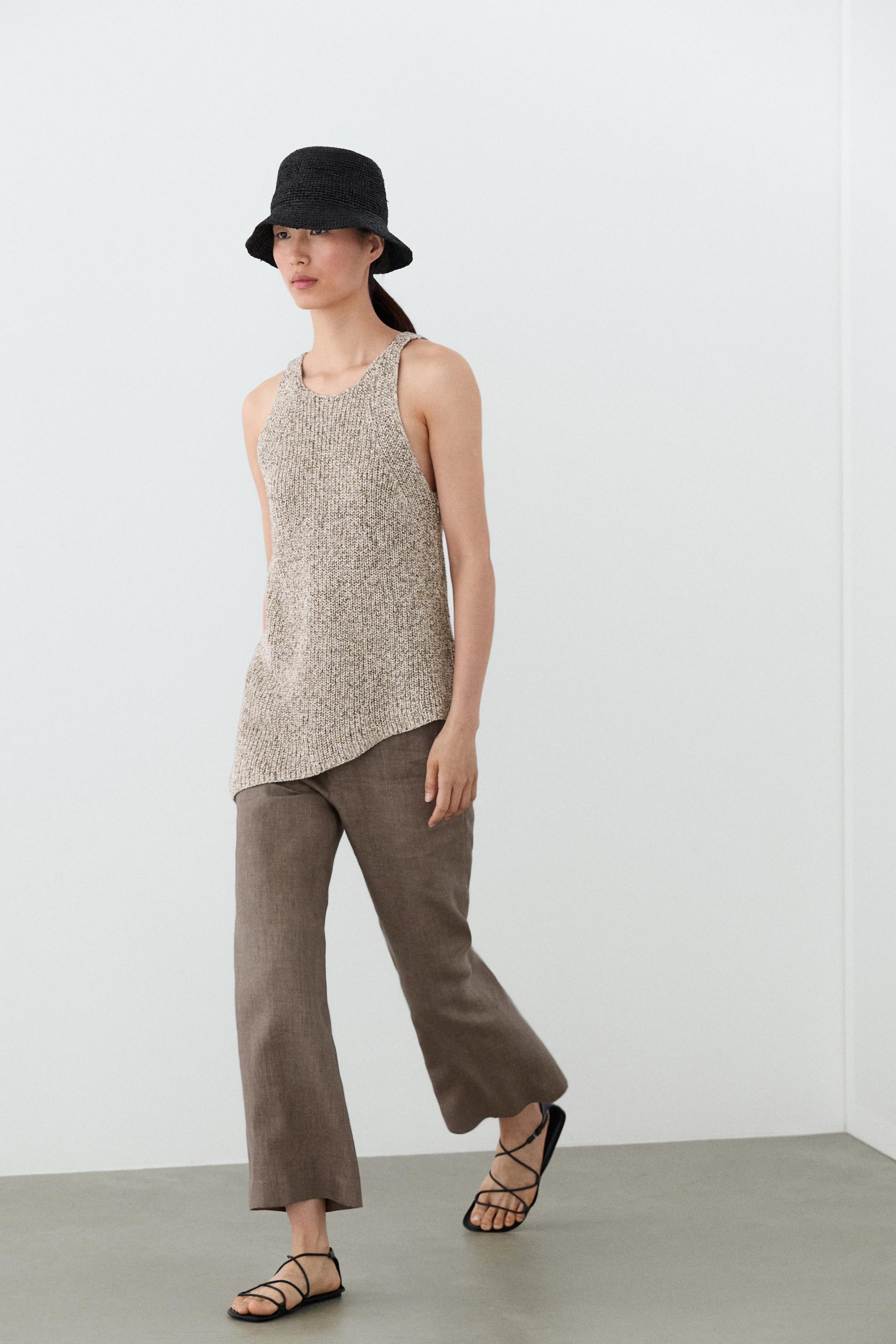 Kick flare cropped linen trousers