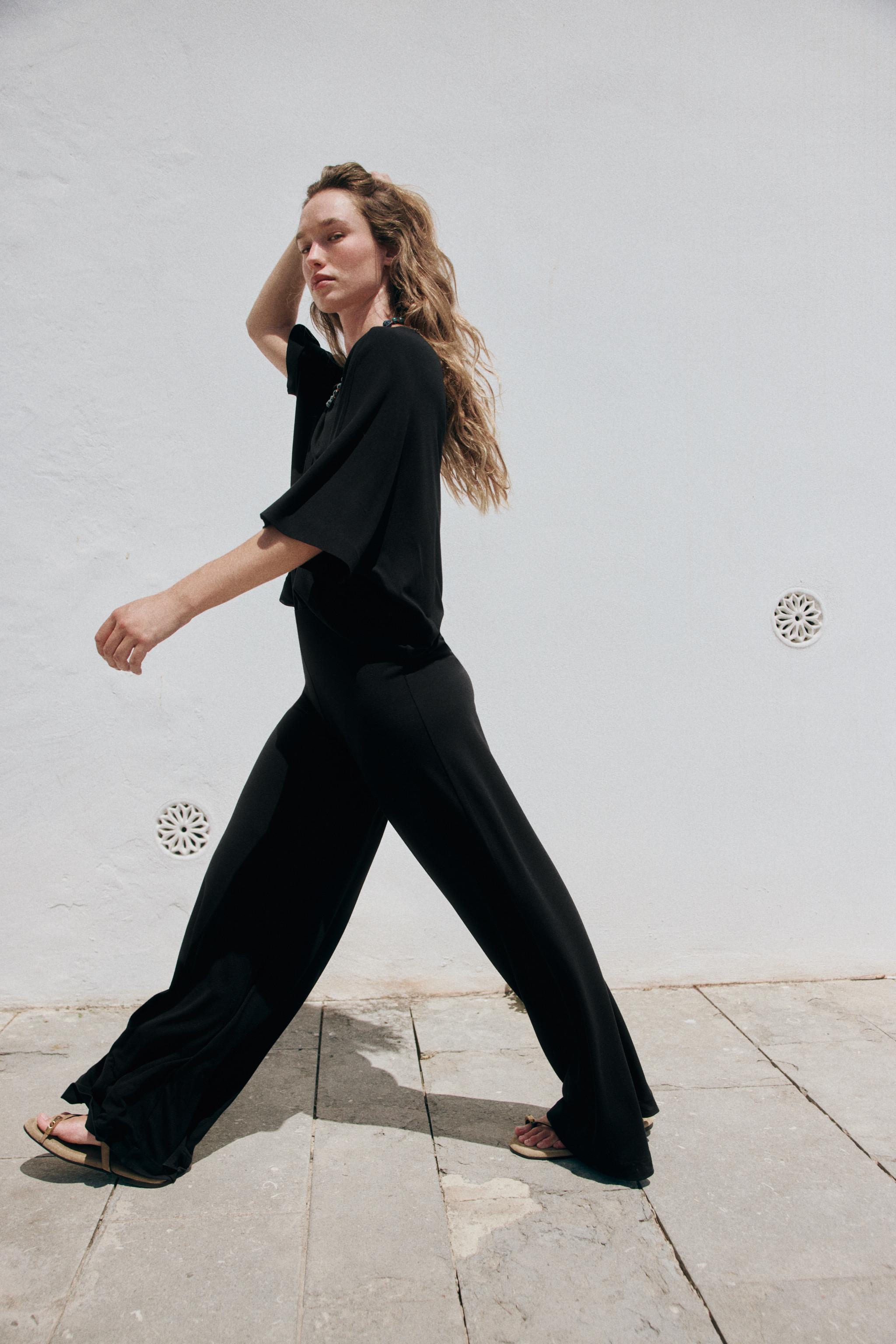 FLOWY PALAZZO PANTS — Black
