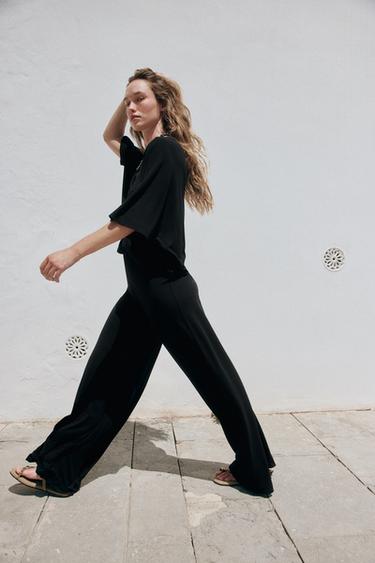 Zara FLOWY PALAZZO PANTS - Black