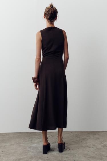 MIDI DRESS WITH BELT - Brown by Zara - Image 3