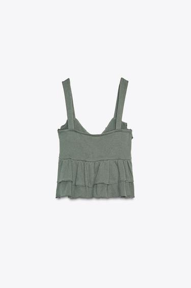 Zara RUFFLED BOW TOP - Green