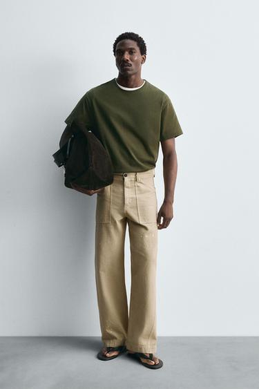 Zara HEAVYWEIGHT TRIM T-SHIRT - Mid-green
