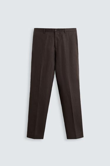 Zara SUIT PANTS IN 100% LINEN - Dark brown