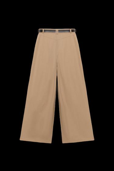 Zara WIDE LEG BELTED PANTS - taupe brown