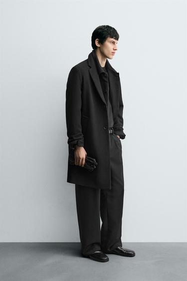 MANTEAU REGULAR FIT AVEC LAINE - Noir de Zara - Image 3