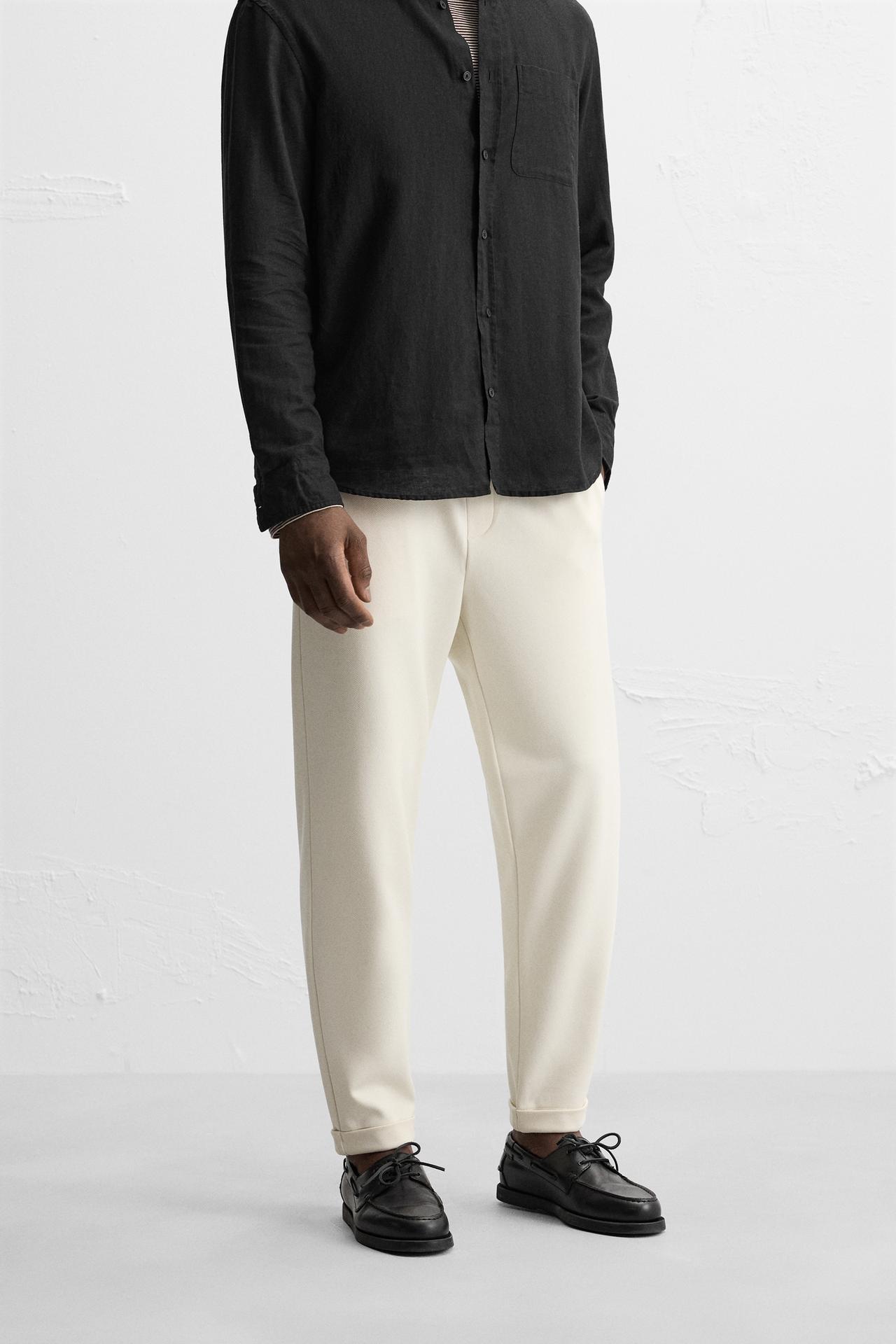Zara EASY CARE JOGGER WAIST PANTS - Mid-ecru