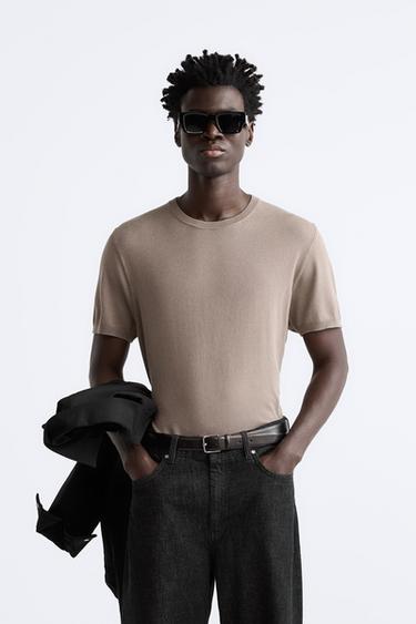 CAMISETA PUNTO REGULAR FIT - Marrón / Topo de Zara