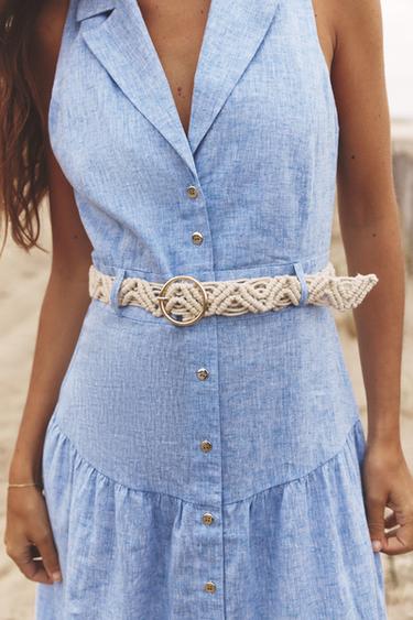 MIDI DRESS WITH BELT LINEN BLEND - Blue by Zara - Image 2