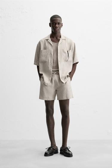 Zara 100% LINEN SHORTS - Beige - Image 0