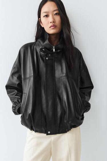 Zara Nappa leather bomber jacket - Black