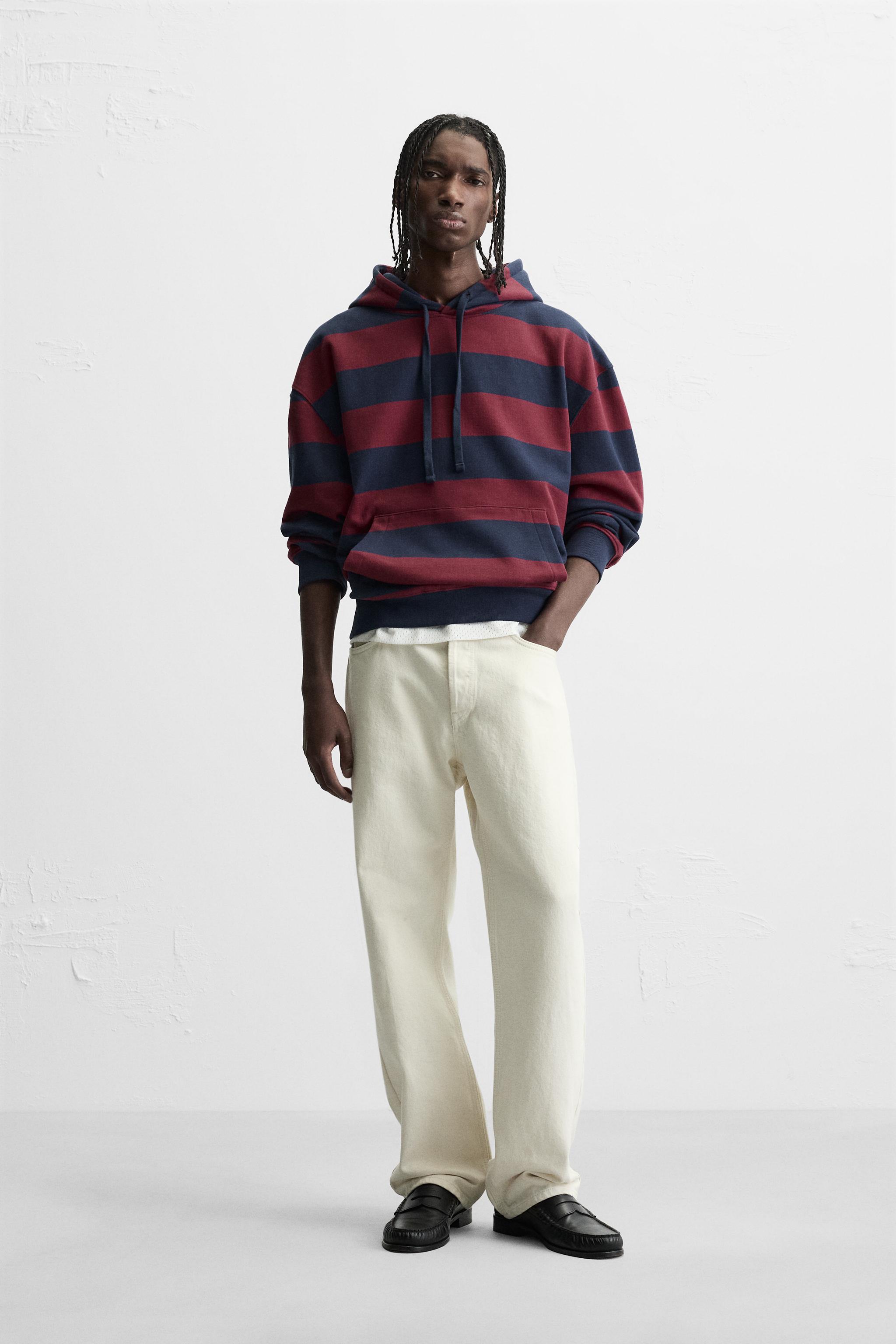 STRIPED HOODED SWEATSHIRT - Red | ZARA United States